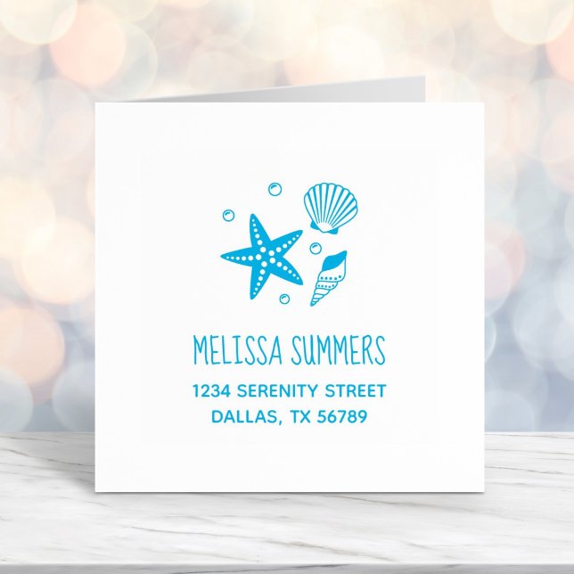 Nautical Seashell Starfish Pearls Address Self-inking Stamp (Creator Uploaded)