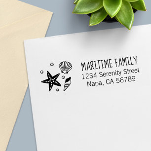 Nautical Seashell Starfish Pearls Family Address Self-inking Stamp