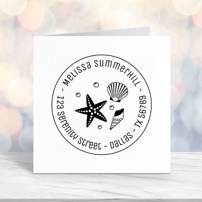 Nautical Seashell Starfish Pearls Round Address Self-inking Stamp (Creator Uploaded)