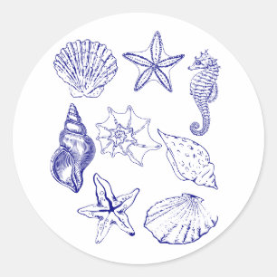 Nautical Seashell Sticker – Blue Line Art Ocean