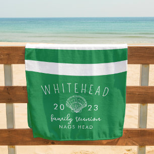 Nautical Seashell Stripe Kelly Green Monogram Beach Towel