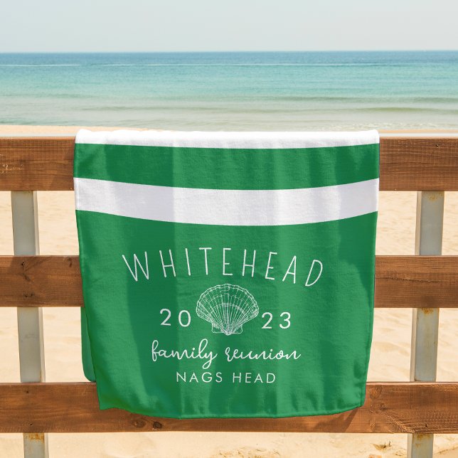 Nautical Seashell Stripe Kelly Green Monogram Beach Towel (Creator Uploaded)