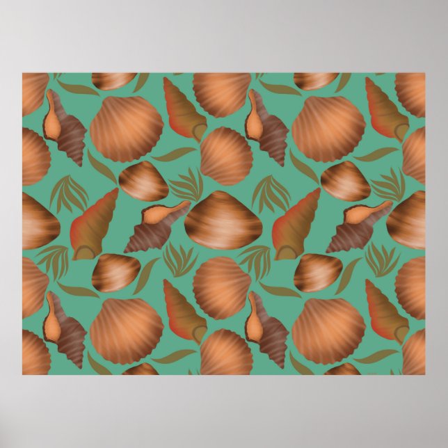 Nautical Seashell Turquoise Pattern Poster (Front)