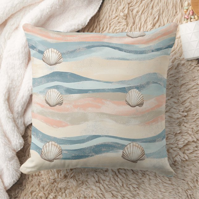 Nautical Seashell Wave Pattern Cushion (Blanket)