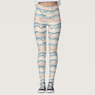 Nautical Seashell Wave Pattern Leggings