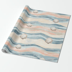 Nautical Seashell Wave Pattern Wrapping Paper
