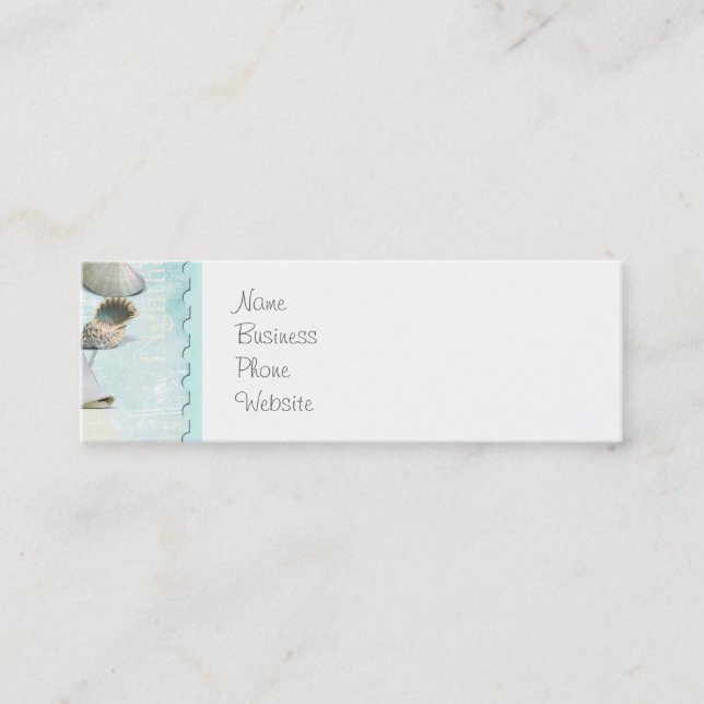 Nautical Seashells Anchor Starfish Beach Theme Mini Business Card (Front)