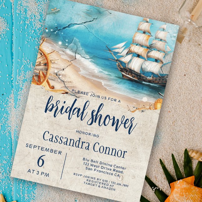 Nautical Seaside Coastal Beach Bridal Shower Invitation (Creator Uploaded)