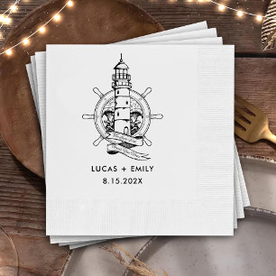 Nautical Seaside Lighthouse Dark Black Wedding Napkin