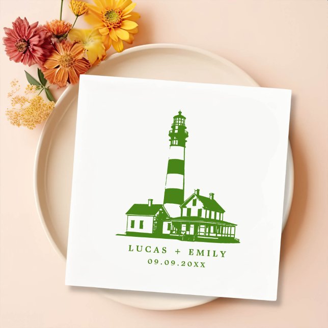 Nautical Seaside Lighthouse Dark Blue Wedding Napkin (Creator Uploaded)