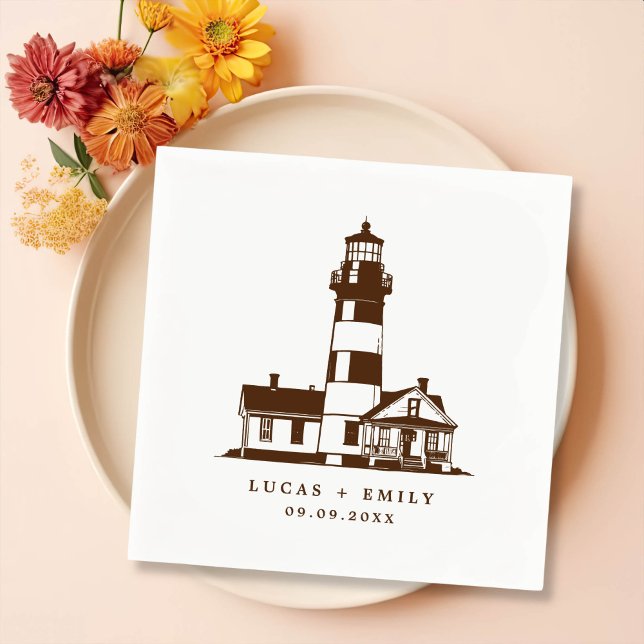 Nautical Seaside Lighthouse Dark Blue Wedding Napkin (Creator Uploaded)