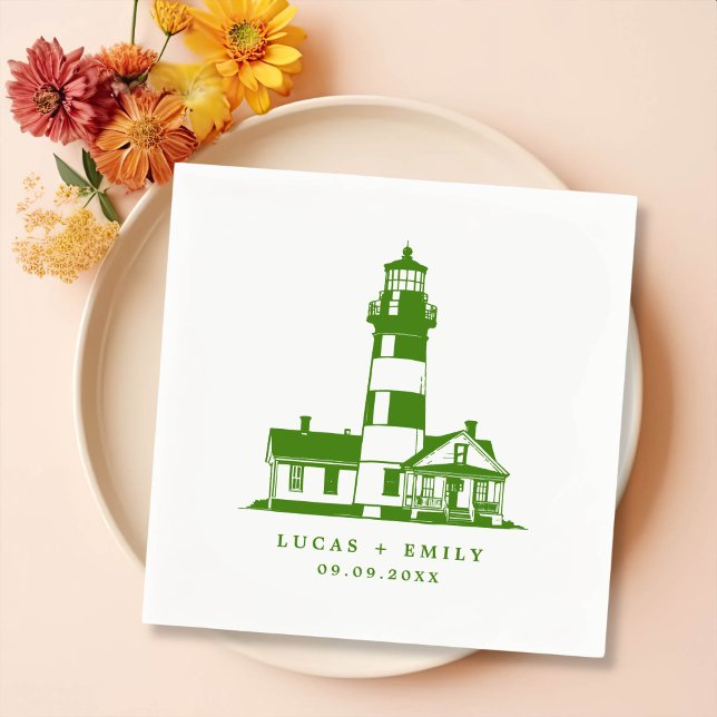 Nautical Seaside Lighthouse Dark Blue Wedding Napkin (Creator Uploaded)