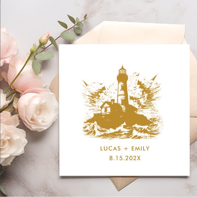 Nautical Seaside Lighthouse Gold Wedding Napkin (Creator Uploaded)