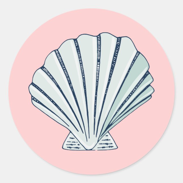 Nautical Seaside Shell Classic Round Sticker (Front)