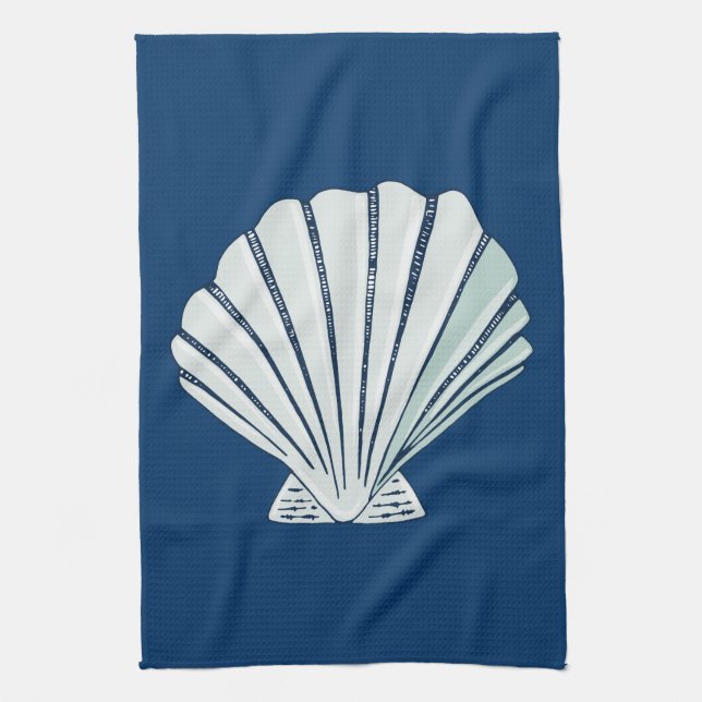Nautical Seaside Shell Tea Towel (Vertical)
