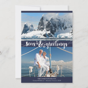 Nautical SEAsons Greetings Anchors Navy Blue Holiday Card