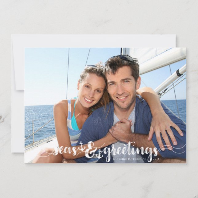 Nautical SEAsons Greetings | Anchors | Two+Photo Holiday Card (Front)