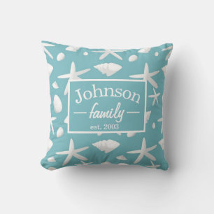 Nautical Seastar Seashells Family Beach House Cushion