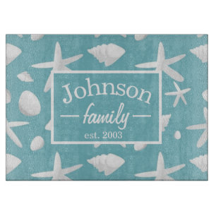 Nautical Seastar Seashells Family Beach House Cutting Board