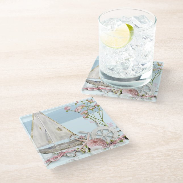 Nautical Series Design 3 Glass Coaster (Angled)