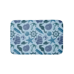Nautical Shades Of Blue Pattern Bath Mat