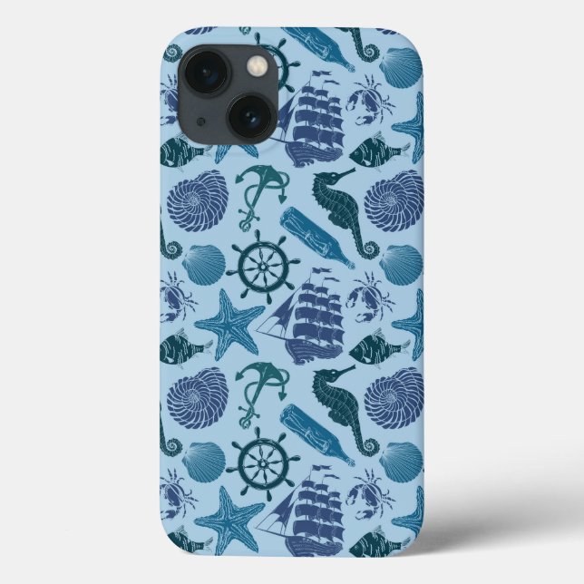 Nautical Shades Of Blue Pattern Case-Mate iPhone Case (Back)