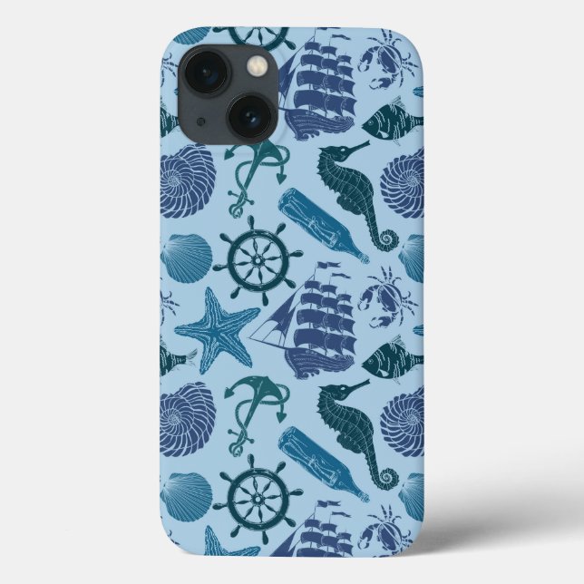 Nautical Shades Of Blue Pattern Case-Mate iPhone Case (Back)