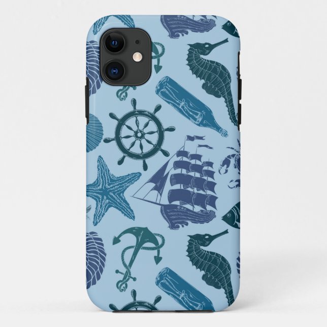 Nautical Shades Of Blue Pattern Case-Mate iPhone Case (Back)