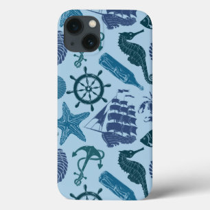 Nautical Shades Of Blue Pattern iPhone 13 Case
