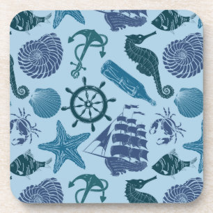 Nautical Shades Of Blue Pattern Coaster