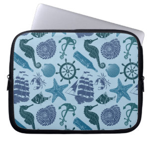 Nautical Shades Of Blue Pattern Laptop Sleeve