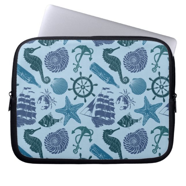 Nautical Shades Of Blue Pattern Laptop Sleeve (Front)