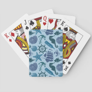 Nautical Shades Of Blue Pattern Playing Cards
