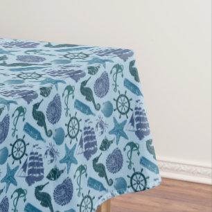 Nautical Shades Of Blue Pattern Tablecloth