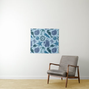 Nautical Shades Of Blue Pattern Tapestry