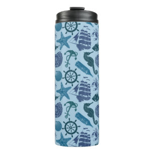 Nautical Shades Of Blue Pattern Thermal Tumbler