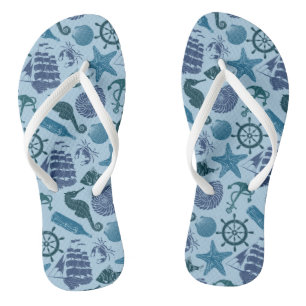 Nautical Shades Of Blue Pattern Thongs