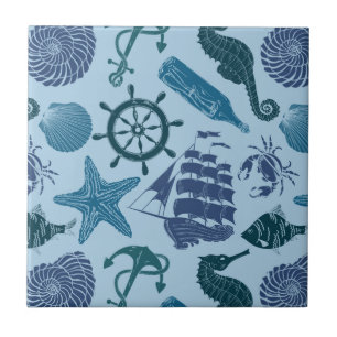 Nautical Shades Of Blue Pattern Tile