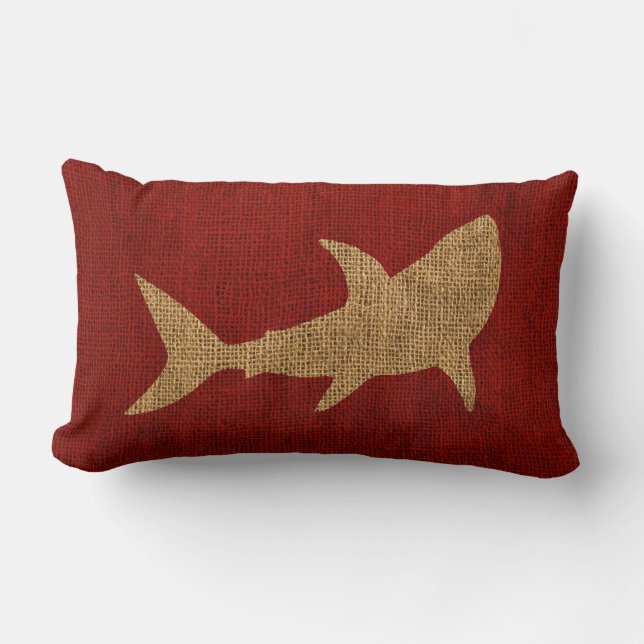 Nautical Shark Rustic Red Lumbar Cushion (Front)