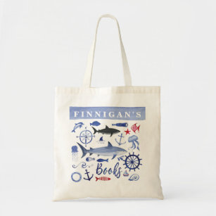 Nautical Sharks Custom Library Bag for a Boy