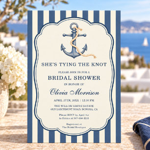 Nautical She is Tying the Knot Bow Bridal Shower Invitation