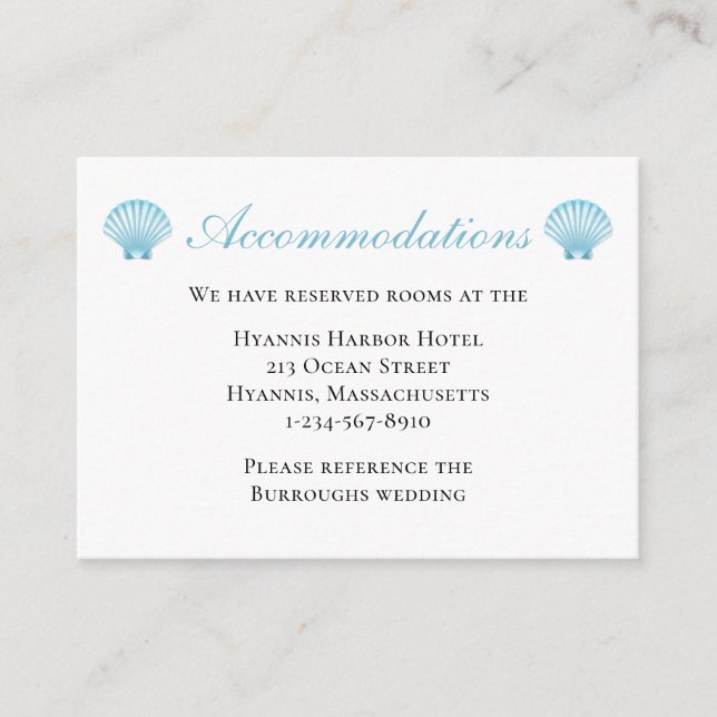 Nautical Shell Beach Elegant Wedding Accommodation Enclosure Card (Front)