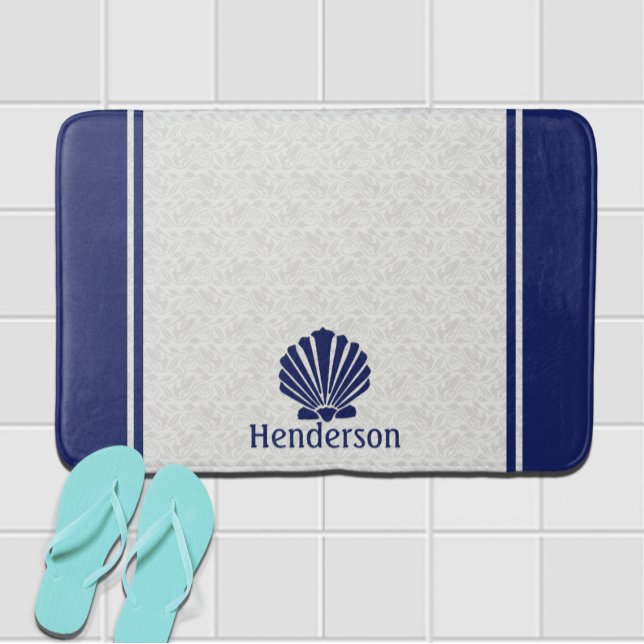 Nautical Shell on Navy Bath Mat (Creator Uploaded)