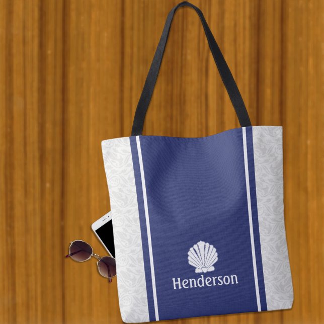 Nautical Shell on Navy  Tote Bag (Creator Uploaded)