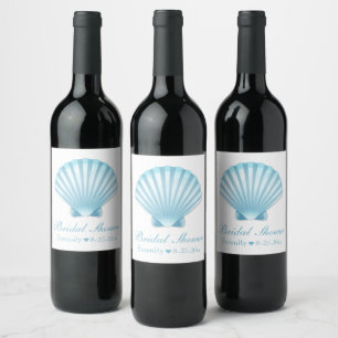 Nautical Shells Blue Turquoise Bridal Shower Wine Label