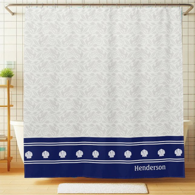 Nautical Shells on Navy  Shower Curtain (Creator Uploaded)