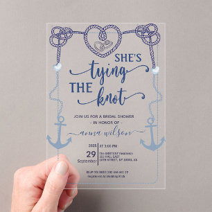 Nautical She's Tying the Knot Bridal Shower Acrylic Invitations