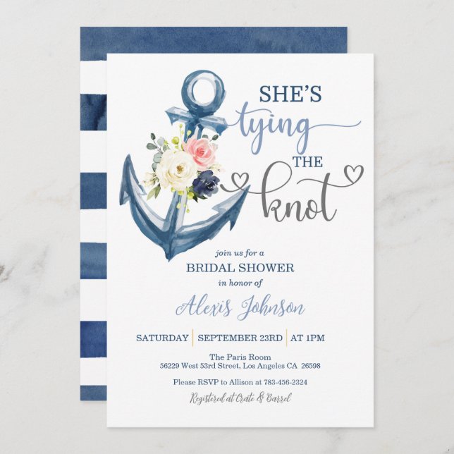 Nautical She's Tying the Knot Bridal Shower (Grey) Invitation (Front/Back)