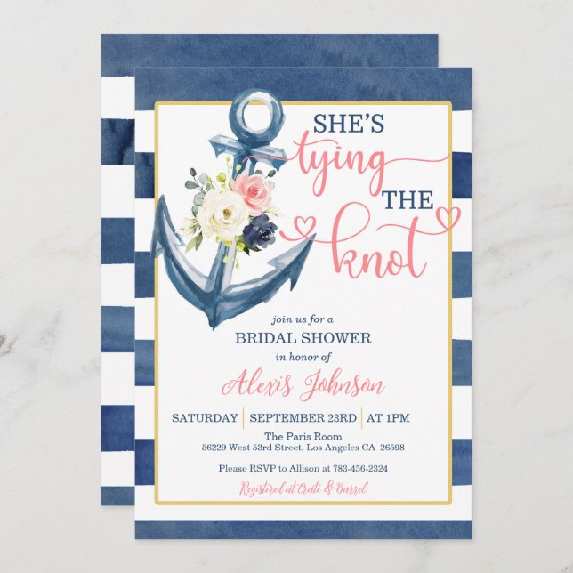 Nautical She's Tying the Knot Bridal Shower (P/S) Invitation (Front/Back)