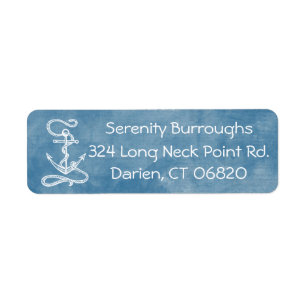 Nautical Ship Anchor Blue Watercolor Sailor Beach Return Address Label